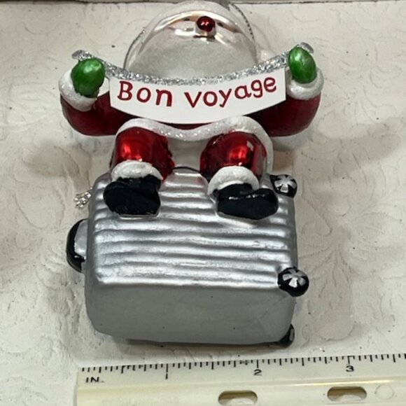 Bon Voyage Travel Christmas Santa Suitcase Glass Glitter Ornament 5"๐ - Picture 9 of 9